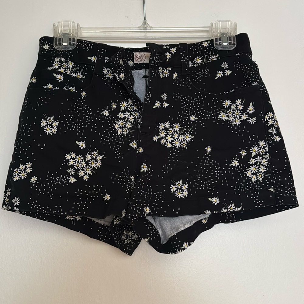SO Black and White Jean Shorts with Floral Design